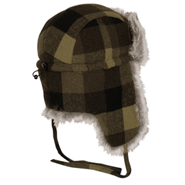 Pinewood Classic Checked Fur Vinterhue, grøn/sort