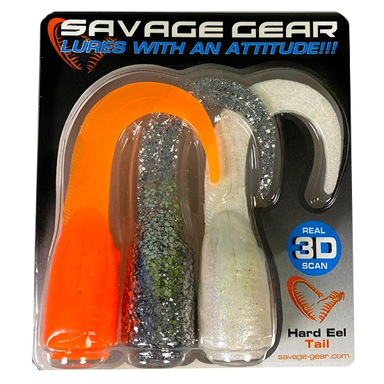 Se Savage Gear 3D Hard Eel Tails-orange / silver / white-short - Gummisfisk, shad, jig hos Outdoornu.dk