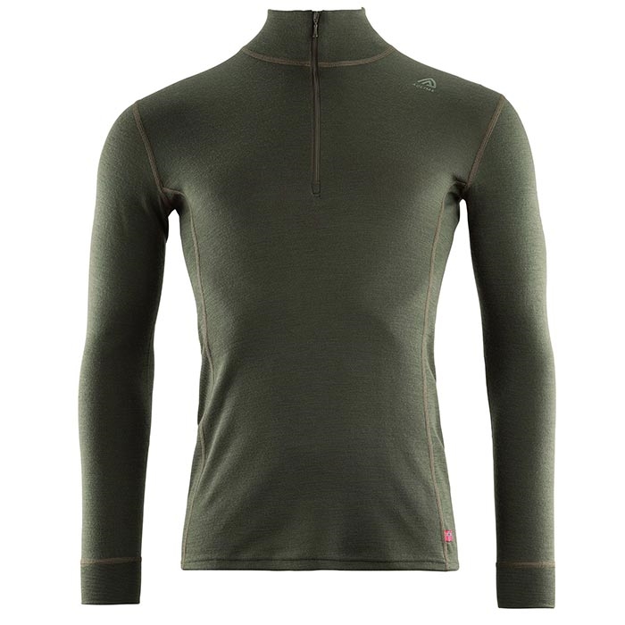 Se Aclima Warmwool Mock Neck w/zip Man-olive night-M - Undertøj hos Outdoornu.dk