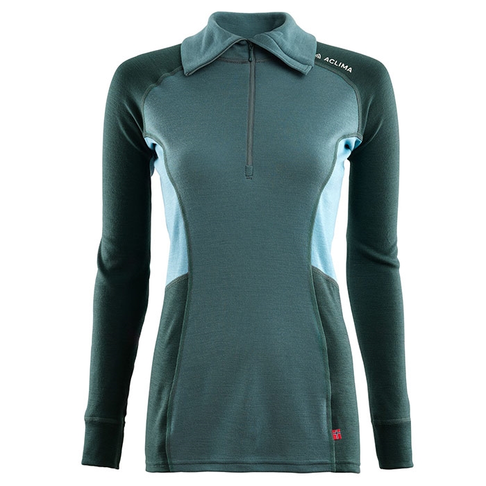 Billede af Aclima Warmwool Polo w/zip, n.atlantic / green gables-M - Undertøj hos Outdoornu.dk