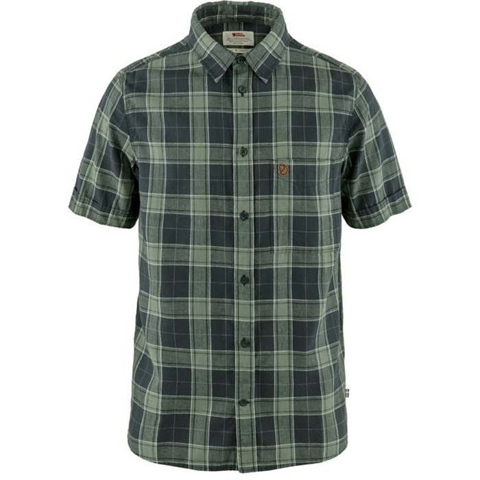 Fjällräven Mens Övik Travel Shirt S/S (Blå (DARK NAVY-PATINA GREEN/555-614) Small)