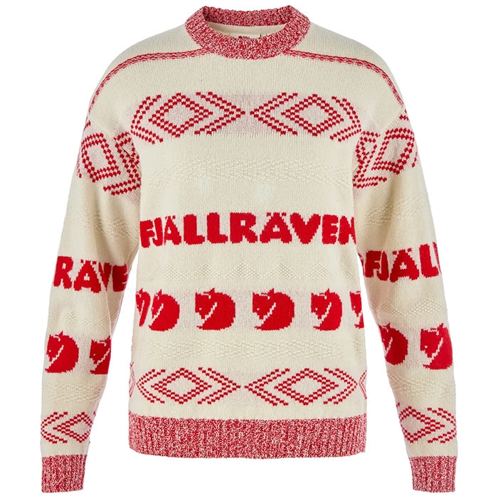 Fjällräven Jacquard Knit Kvinder / Damer-chalk white-true red-XL - Trøjer