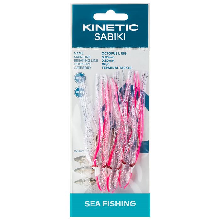 Billede af Kinetic Sabiki blæksprutter 6/0, pink/klar - Torskeforfang hos Outdoornu.dk