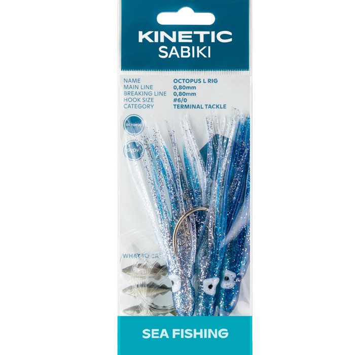 Se Kinetic Sabiki blæksprutter 6/0, blå/klar - Torskeforfang hos Outdoornu.dk