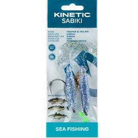 Kinetic Sabiki "twister" torskeforfang, klar m/blå glitter