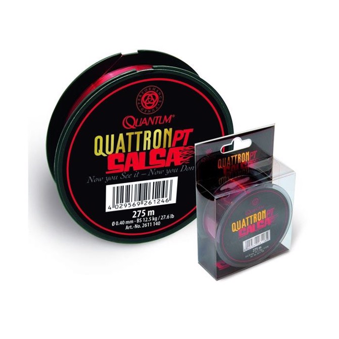 Quantum Quattron PT Salsa fiskeline, mørkerød-0,20 mm / 3,5 kg - Nylonliner & monofil