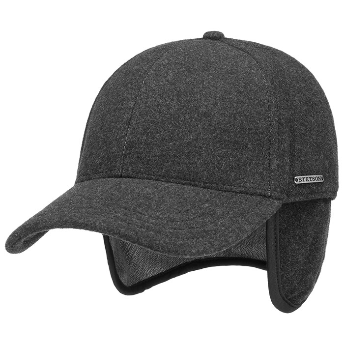 Stetson Cap Wool/Cashmere m/øreklapper-dark grey-M - Baseball cap, kasket