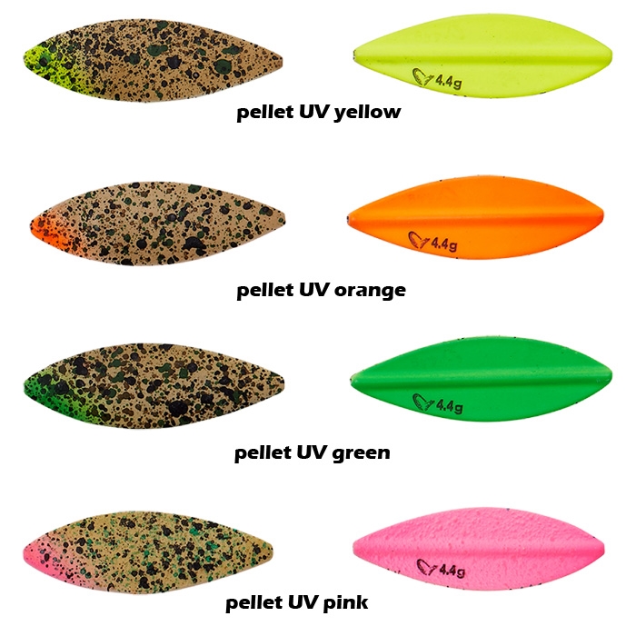 Se Savage Gear Stickle blade rigged 5,2cm / 8,4g-pellet UV yellow - Kystblink, kystwobler hos Outdoornu.dk